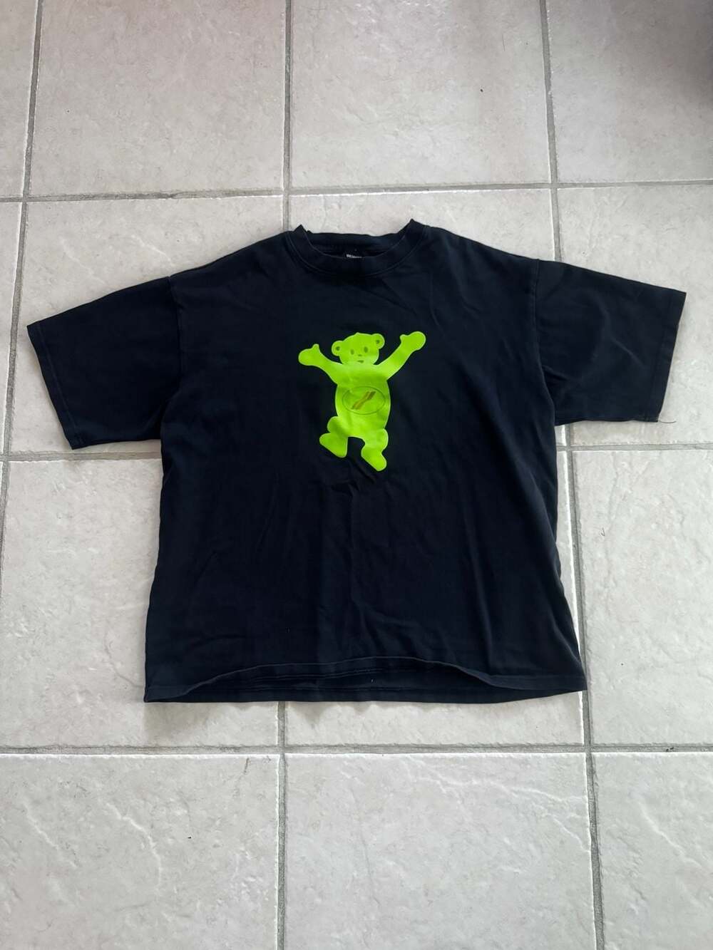 We11done Neon Teddy Bear Boxy Tee Navy Blue